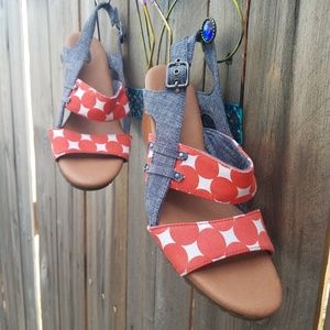 Comfy Red -White -Jean,Wedge Sandals